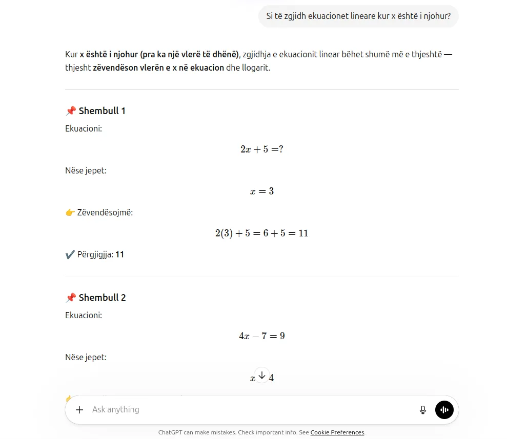 Pyetje e gjeneruar nga Maturanteve.al e vlerësuar nga ChatGPT — shpjegim i saktë dhe i detajuar